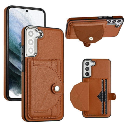 Samsung Galaxy S22+ 5G Shockproof Leather Phone Case with Card Holder - Brown