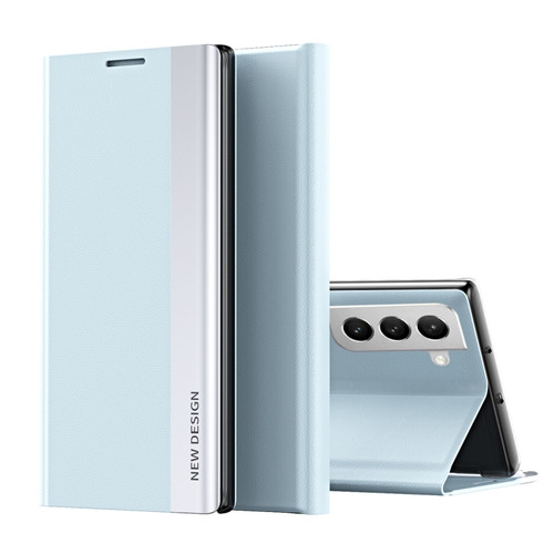 Samsung Galaxy S22+ 5G Side Electroplated Magnetic Ultra-Thin Horizontal Flip Leather Case with Holder - Light Blue