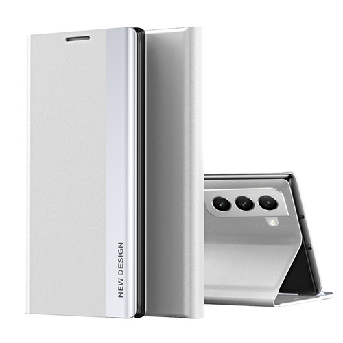 Samsung Galaxy S22+ 5G Side Electroplated Magnetic Ultra-Thin Horizontal Flip Leather Case with Holder - Silver
