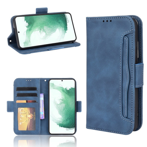 Samsung Galaxy S22+ 5G Skin Feel Calf Pattern Leather Phone Case - Blue