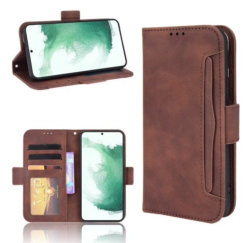 Samsung Galaxy S22+ 5G Skin Feel Calf Pattern Leather Phone Case - Brown