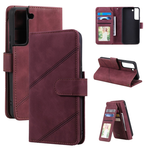 Samsung Galaxy S22+ 5G Skin Feel Card Slot Leather Phone Case - Red