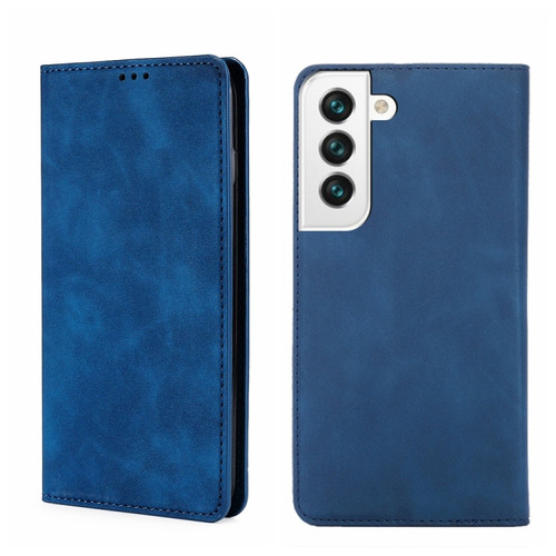 Samsung Galaxy S22+ 5G Skin Feel Magnetic Horizontal Flip Leather Phone Case - Blue