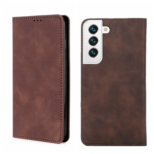 Samsung Galaxy S22+ 5G Skin Feel Magnetic Horizontal Flip Leather Phone Case - Dark Brown