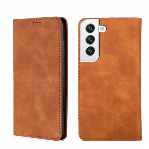 Samsung Galaxy S22+ 5G Skin Feel Magnetic Horizontal Flip Leather Phone Case - Light Brown