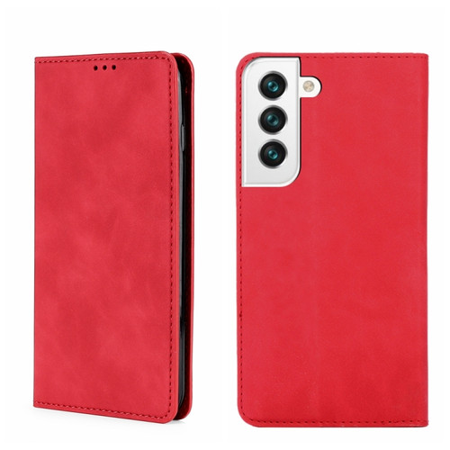 Samsung Galaxy S22+ 5G Skin Feel Magnetic Horizontal Flip Leather Phone Case - Red