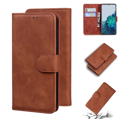 Samsung Galaxy S22+ 5G Skin Feel Pure Color Flip Leather Phone Case - Brown