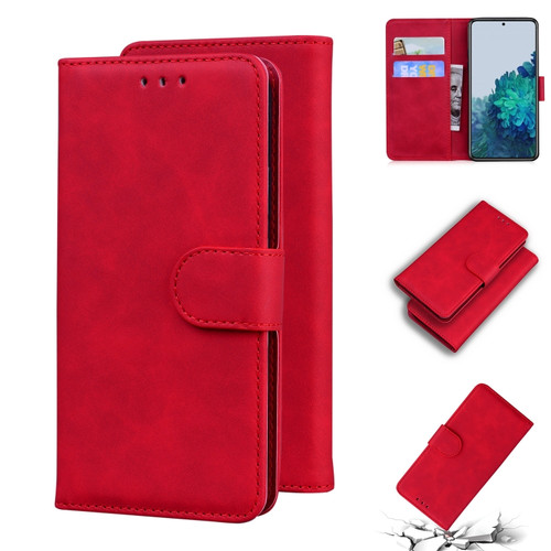 Samsung Galaxy S22+ 5G Skin Feel Pure Color Flip Leather Phone Case - Red
