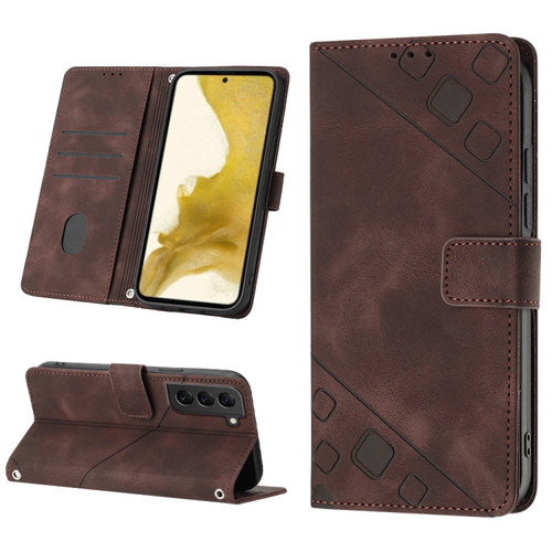 Samsung Galaxy S22+ 5G Skin-feel Embossed Leather Phone Case - Brown