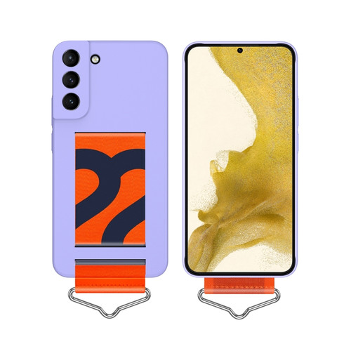 Samsung Galaxy S22+ 5G Slim Wrist Strap Bracket PC Phone Case - Purple+Orange Strap