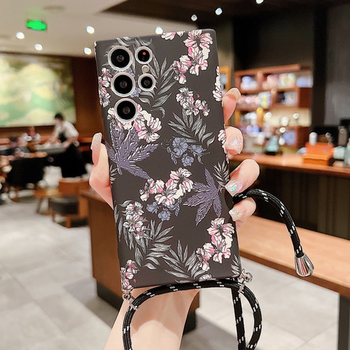 Samsung Galaxy S22+ 5G Small Floral Lanyard Phone Case - Black White Flower
