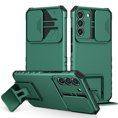 Samsung Galaxy S22+ 5G Stereoscopic Holder Sliding Camshield Phone Case - Green