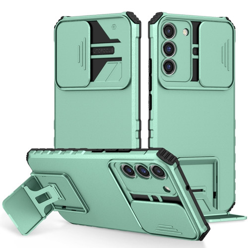 Samsung Galaxy S22+ 5G Stereoscopic Holder Sliding Camshield Phone Case - Light Green