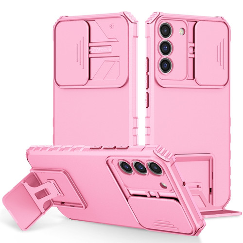 Samsung Galaxy S22+ 5G Stereoscopic Holder Sliding Camshield Phone Case - Pink