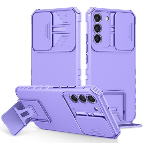 Samsung Galaxy S22+ 5G Stereoscopic Holder Sliding Camshield Phone Case - Purple