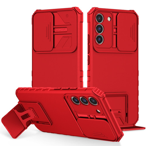 Samsung Galaxy S22+ 5G Stereoscopic Holder Sliding Camshield Phone Case - Red