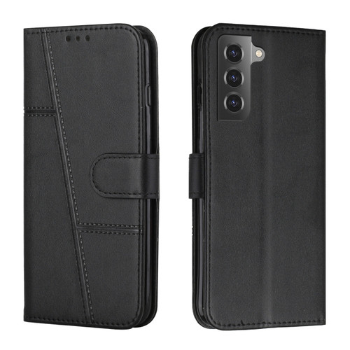 Samsung Galaxy S22+ 5G Stitching Calf Texture Buckle Leather Phone Case - Black