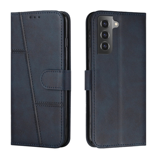Samsung Galaxy S22+ 5G Stitching Calf Texture Buckle Leather Phone Case - Blue