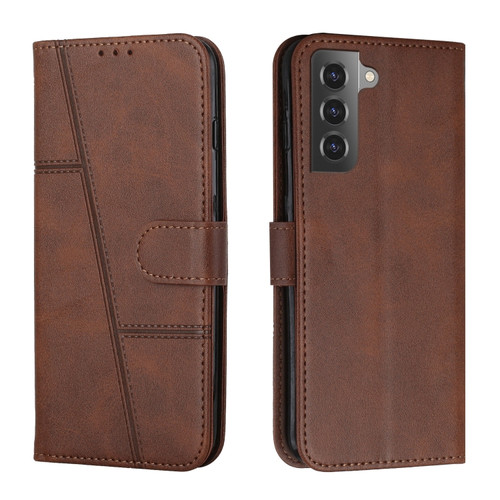 Samsung Galaxy S22+ 5G Stitching Calf Texture Buckle Leather Phone Case - Brown