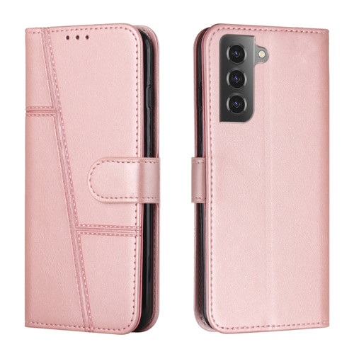 Samsung Galaxy S22+ 5G Stitching Calf Texture Buckle Leather Phone Case - Pink