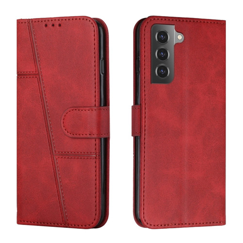 Samsung Galaxy S22+ 5G Stitching Calf Texture Buckle Leather Phone Case - Red
