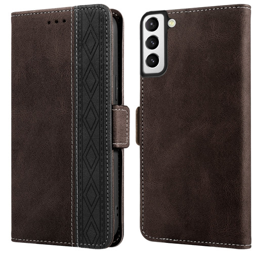 Samsung Galaxy S22+ 5G Stitching Side-Magnetic RFID Leather Phone Case - Coffee