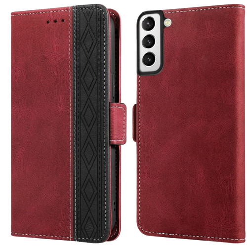 Samsung Galaxy S22+ 5G Stitching Side-Magnetic RFID Leather Phone Case - Red