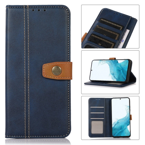 Samsung Galaxy S22+ 5G Stitching Thread Calf Texture Leather Phone Case - Blue
