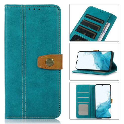 Samsung Galaxy S22+ 5G Stitching Thread Calf Texture Leather Phone Case - Light Green