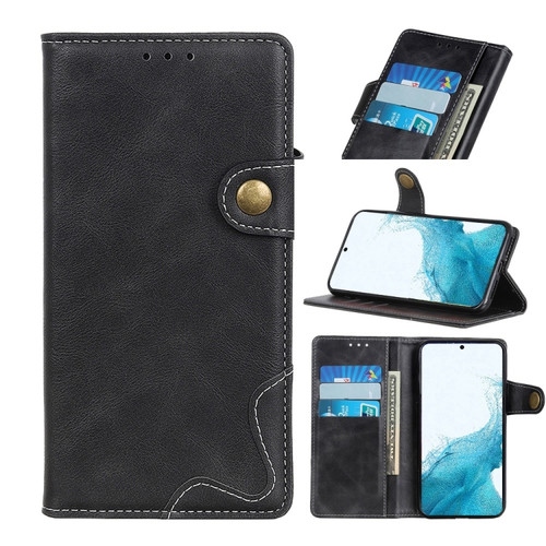 Samsung Galaxy S22+ 5G S-Type Stitching Calf Texture Leather Phone Case - Black