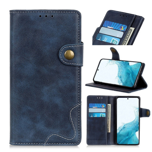 Samsung Galaxy S22+ 5G S-Type Stitching Calf Texture Leather Phone Case - Blue