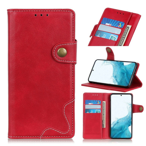 Samsung Galaxy S22+ 5G S-Type Stitching Calf Texture Leather Phone Case - Red