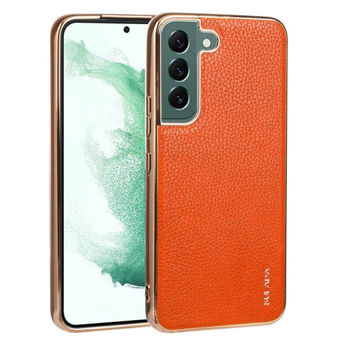 Samsung Galaxy S22+ 5G SULADA Shockproof TPU + Handmade Leather Phone Case - Orange