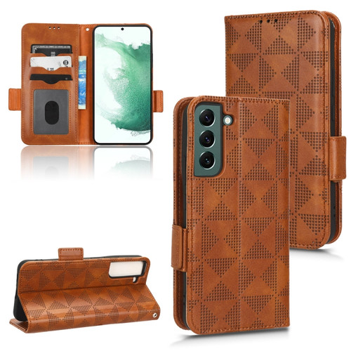 Samsung Galaxy S22+ 5G Symmetrical Triangle Leather Phone Case - Brown