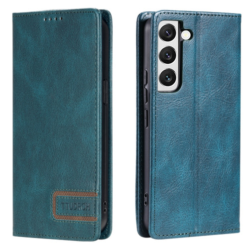 Samsung Galaxy S22+ 5G TTUDRCH RFID Retro Texture Magnetic Leather Phone Case - Greem