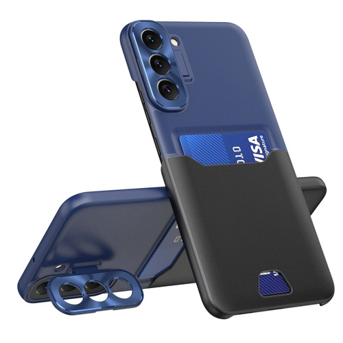 Samsung Galaxy S22+ 5G Two-Color Invisible Lens Holder Phone Case - Black+Dark Blue