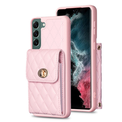 Samsung Galaxy S22+ 5G Vertical Metal Buckle Wallet Rhombic Leather Phone Case - Pink