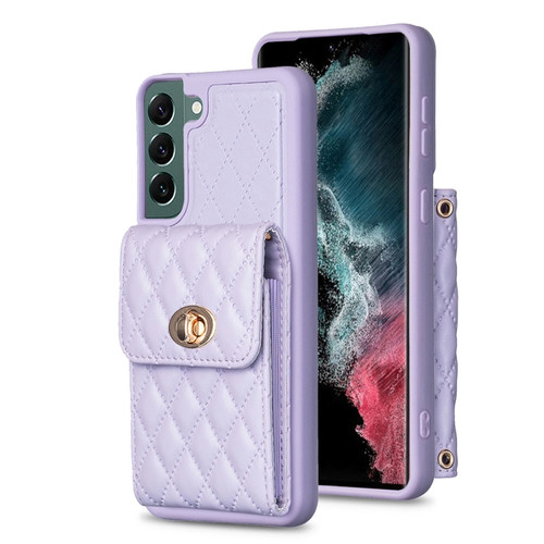 Samsung Galaxy S22+ 5G Vertical Metal Buckle Wallet Rhombic Leather Phone Case - Purple