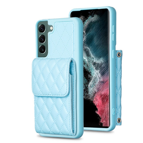Samsung Galaxy S22+ 5G Vertical Wallet Rhombic Leather Phone Case - Blue