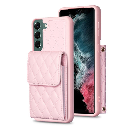 Samsung Galaxy S22+ 5G Vertical Wallet Rhombic Leather Phone Case - Pink