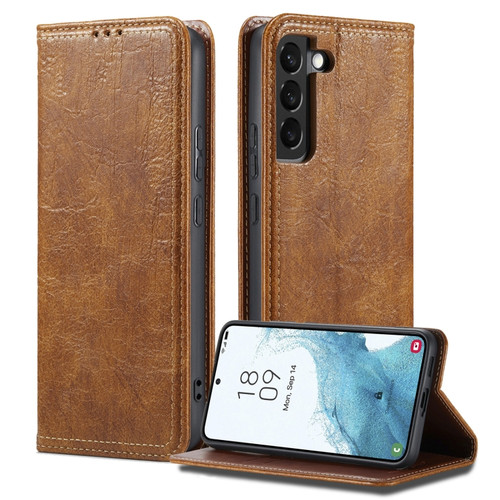 Samsung Galaxy S22+ 5G Vintage Bark Texture Wallet Leather Phone Case - Khaki