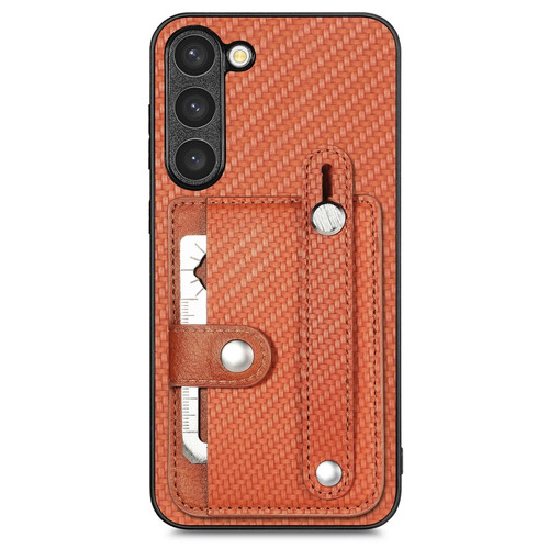 Samsung Galaxy S22+ 5G Wristband Kickstand Wallet Back Phone Case with Tool Knife - Brown