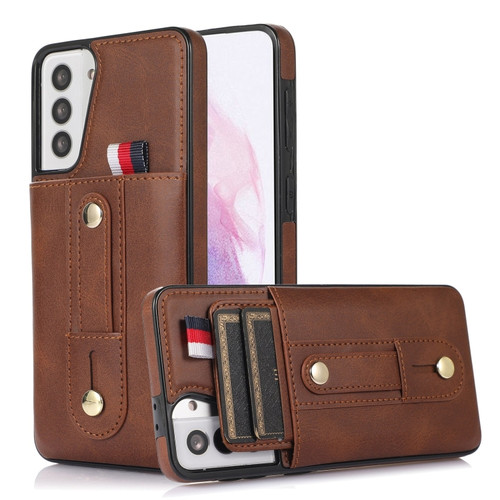 Samsung Galaxy S22+ 5G Wristband Kickstand Wallet Leather Phone Case - Brown