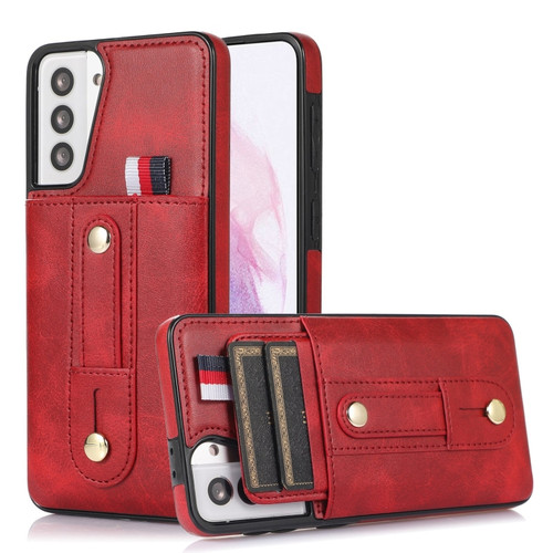 Samsung Galaxy S22+ 5G Wristband Kickstand Wallet Leather Phone Case - Red