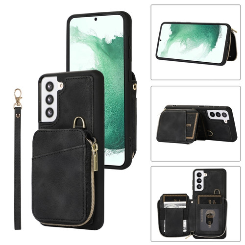 Samsung Galaxy S22+ 5G Zipper Card Bag Back Cover Phone Case - Black
