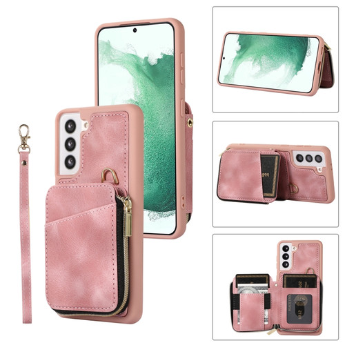 Samsung Galaxy S22+ 5G Zipper Card Bag Back Cover Phone Case - Pink