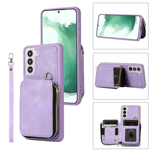 Samsung Galaxy S22+ 5G Zipper Card Bag Back Cover Phone Case - Purple
