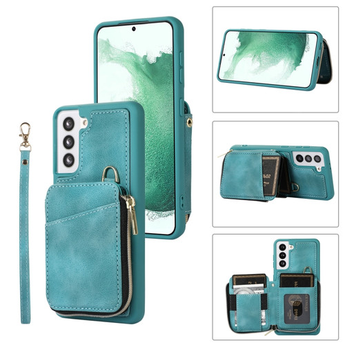 Samsung Galaxy S22+ 5G Zipper Card Bag Back Cover Phone Case - Turquoise