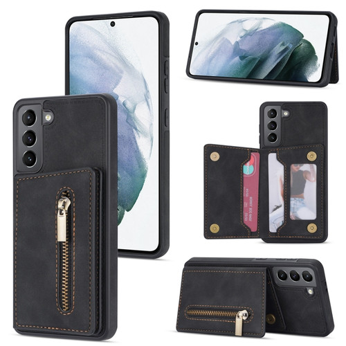 Samsung Galaxy S22+ 5G Zipper Card Holder Phone Case - Black