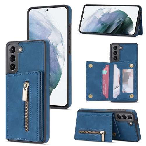 Samsung Galaxy S22+ 5G Zipper Card Holder Phone Case - Blue